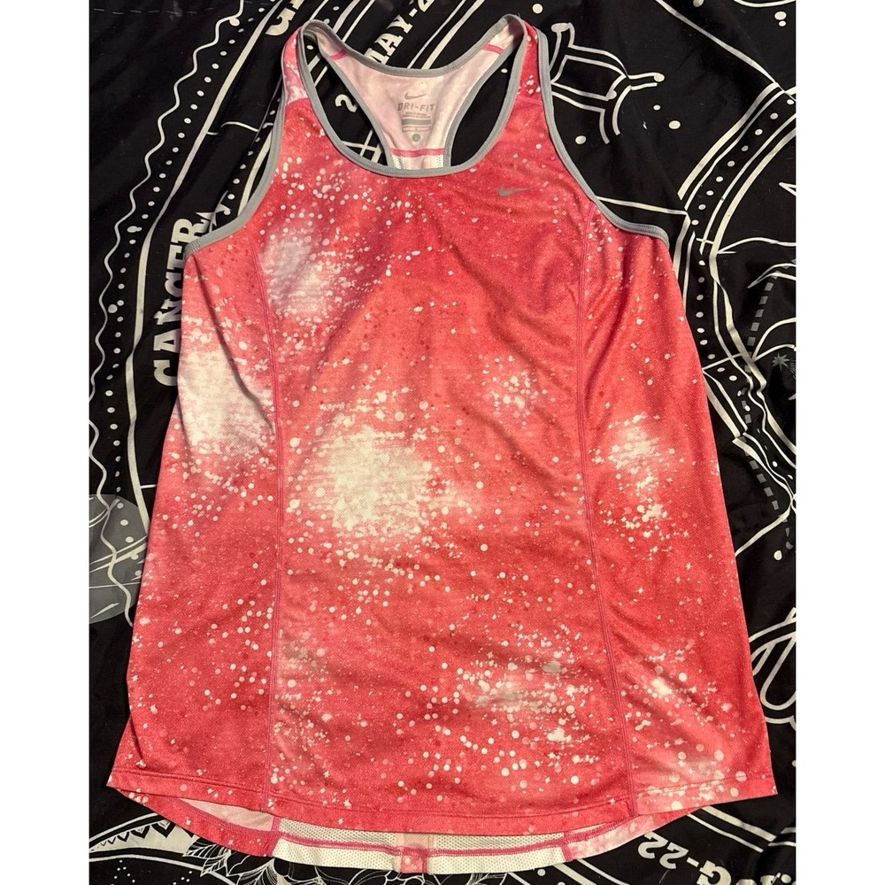 Nike Dri-FIT Women's Pink & White Splatter Print Athletic Active Tank, Large